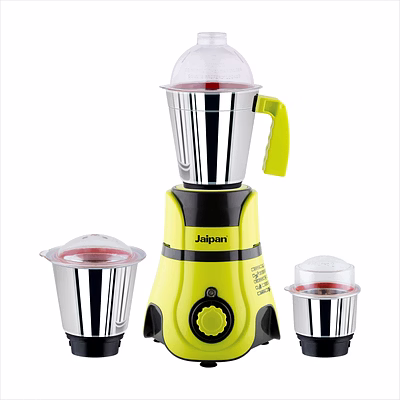 jaipan prince 850 watts mixer grinder with 3 ss jars (1.20l liquidizing, 0.70l multi-purpose, 0.40l chutney) for heavy duty grinding | virgin abs body | 2 years warranty (bright green and black)