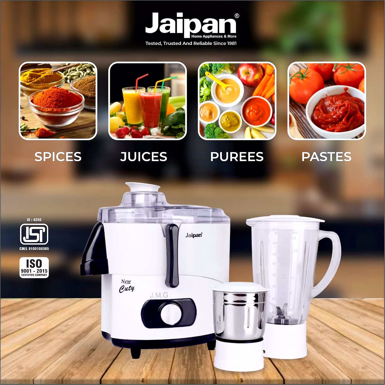 Jaipan Cuty 550 watts 3 In 1 Juicer Mixer Grinder | Turbo Motor | Virgin ABS Body | Multifunctional blades , Long Juicer Jar for efficient and versatile operation | 12 months Warranty image 5