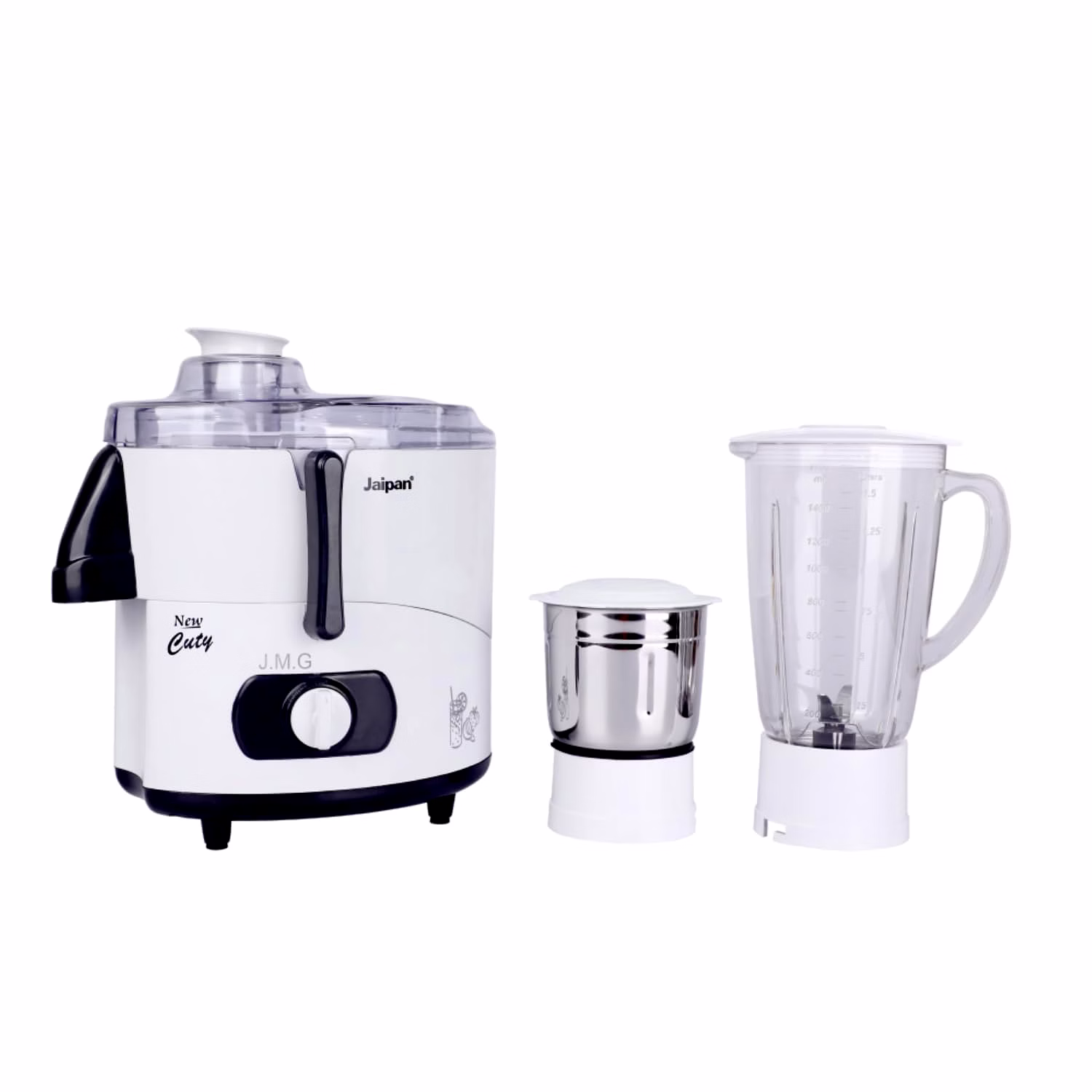 jaipan cuty 550 watts 3 in 1 juicer mixer grinder | turbo motor | virgin abs body | multifunctional blades , long juicer jar for efficient and versatile operation | 12 months warranty