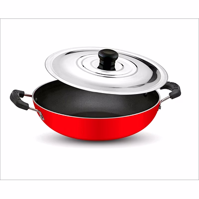 jaipan gold series non-stick deep kadhai with stainless steel lid (24 cm) | pfoa free | durable duracoat coating | gas stove compatible