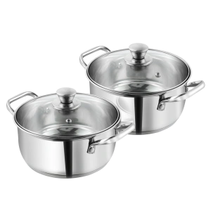 Vinod Stainless Steel Induction Friendly Roma Casserole 2 PCS 14 (1.1 Litre) &amp; 16 Cm (1.5 Litre)-3030