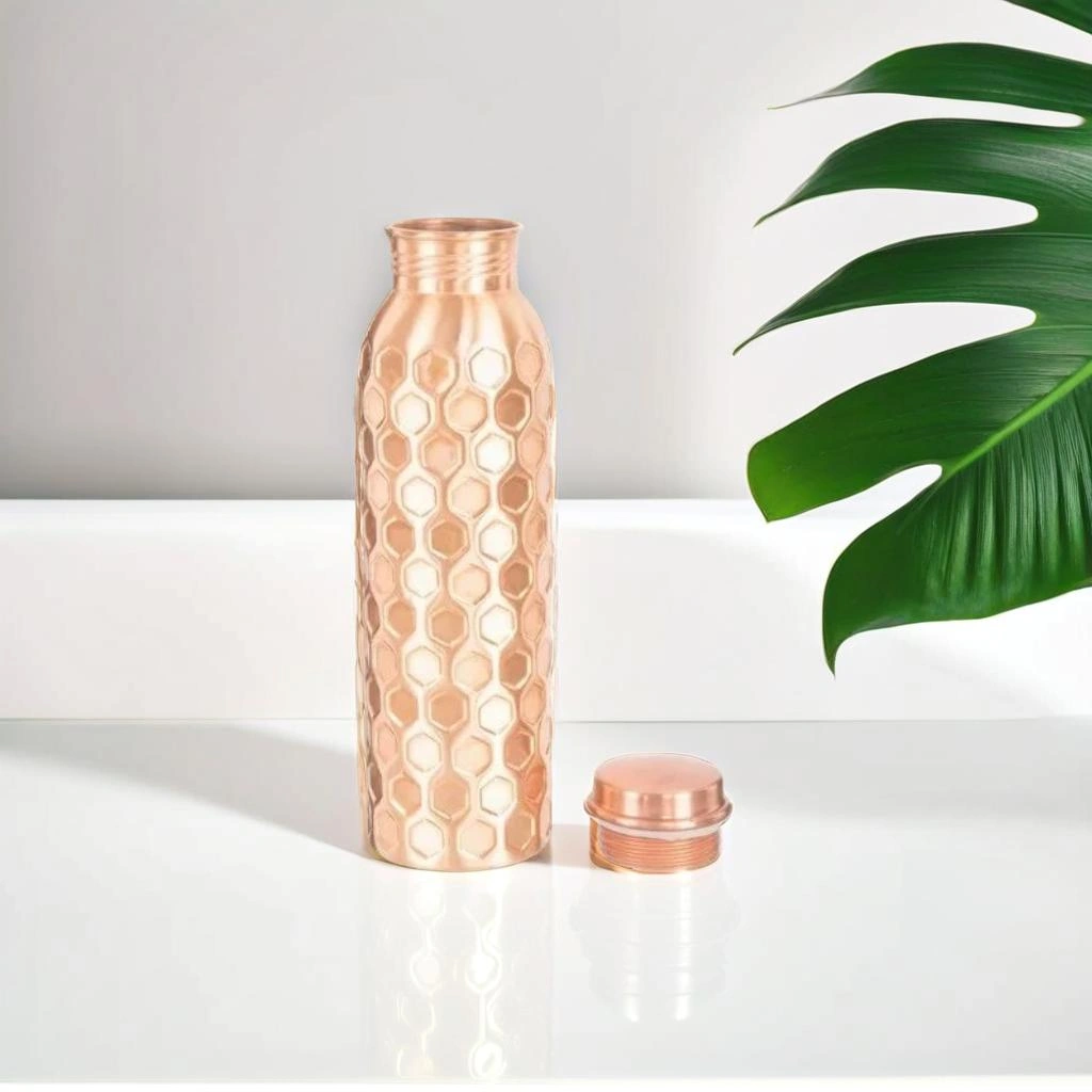 Diamond Copper Water Bottle - 1000 ML Capacity | Antibacterial Properties-1