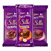 Cadbury Dairy Milk Silk Large Chocolates Combo (1 x Silk Plain 150g, 1 x Silk Bubbly 120g and 1 x Silk Hazelnut 143g)