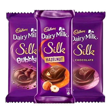 Cadbury Dairy Milk Silk Large Chocolates Combo (1 x Silk Plain 150g, 1 x Silk Bubbly 120g and 1 x Silk Hazelnut 143g)-8895601
