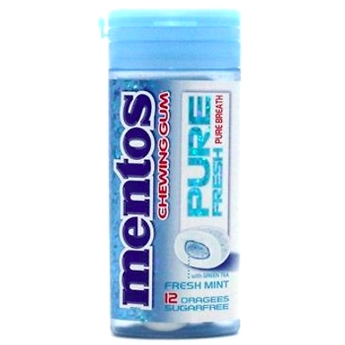 Mentos Chewing Gum Sugar Free Pure Fresh with Green Tea Fresh Mint, 12 Pieces in 1 Pack-MRB614