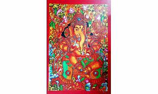 Hand painted 24x36 inch acrylic colors on canvas. Beautiful Kerala style lord Ganesha.