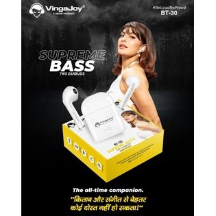 Vingajoy True Wireless Bluetooth Earbuds BT-30 Built-in 16 Hours Playtime Bluetooth Headset (White, True Wireless)