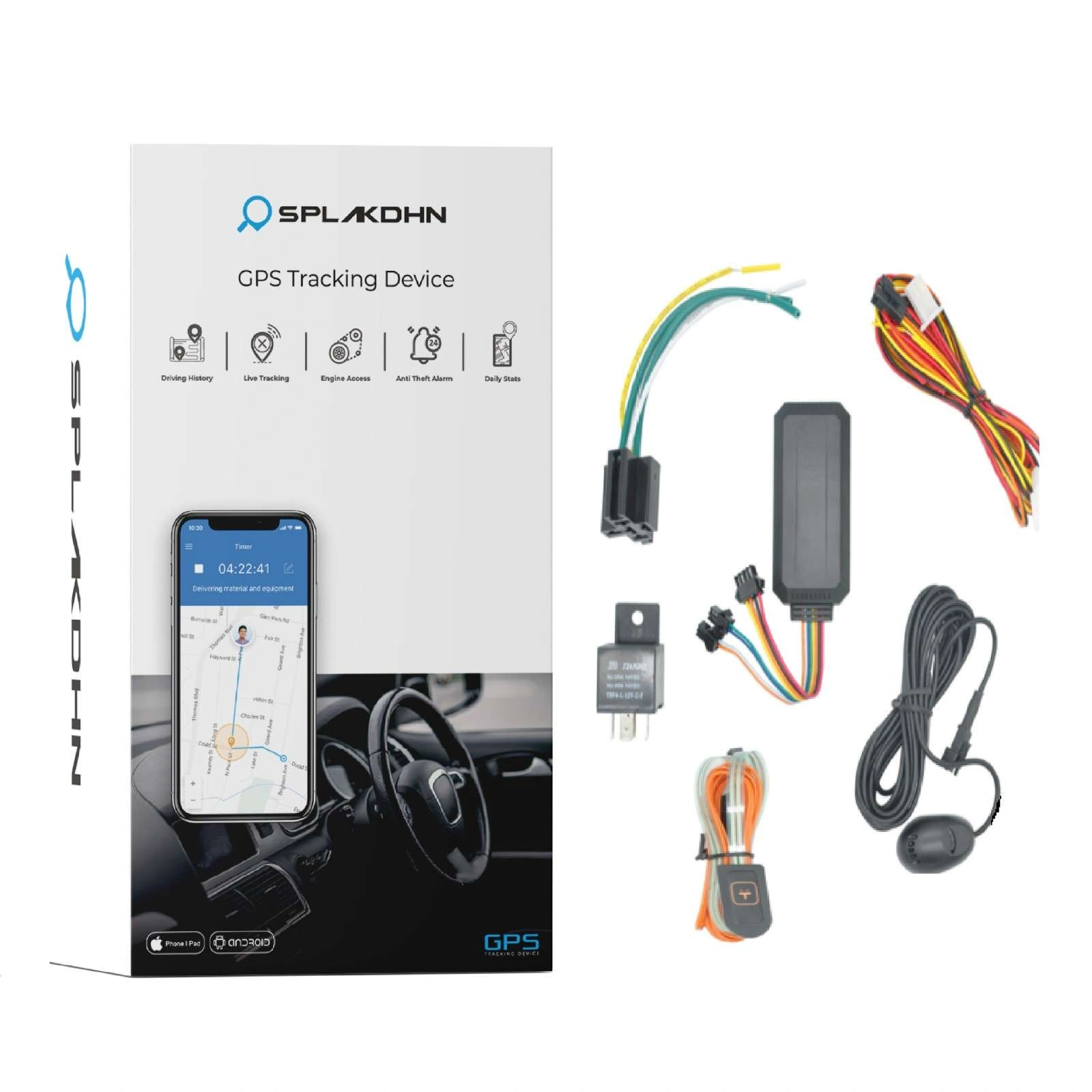 SPLAKDHN Vehicle tracking system with Secret Mic, Panic Button and Inbuilt Battery for Car, Bus, Trucks etc.-SP0017