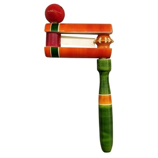 GiTAGGED® Channapatna Eco-friendly Green-Orange Wooden Baby Wara Wara Rattle Toy