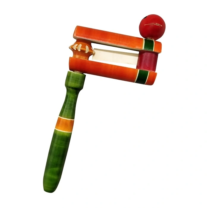 GiTAGGED® Channapatna Eco-friendly Green-Orange Wooden Baby Wara Wara Rattle Toy-2