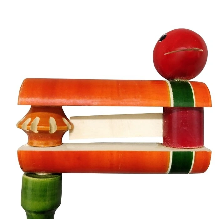 GiTAGGED® Channapatna Eco-friendly Green-Orange Wooden Baby Wara Wara Rattle Toy-3