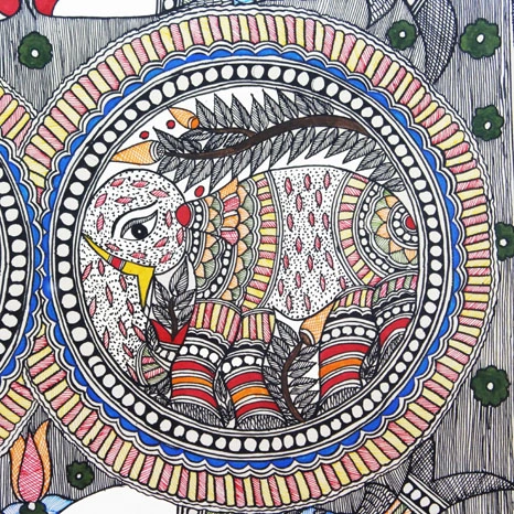 GiTAGGED® Madhubani Painting Elephant Fish Circle Art (2.8×2 ft)-2