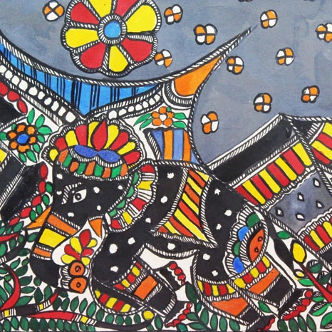 GiTAGGED® Madhubani Painting Grey Elephant Art (2.8×2 ft)-3