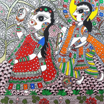 GiTAGGED® Madhubani Painting Radha Krishna Art (2×2.8ft)