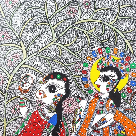 GiTAGGED® Madhubani Painting Radha Krishna Art (2×2.8ft)-1