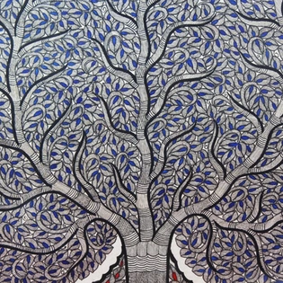 GiTAGGED® Madhubani Painting Leaf Tree of Life Art (2×2.8ft)