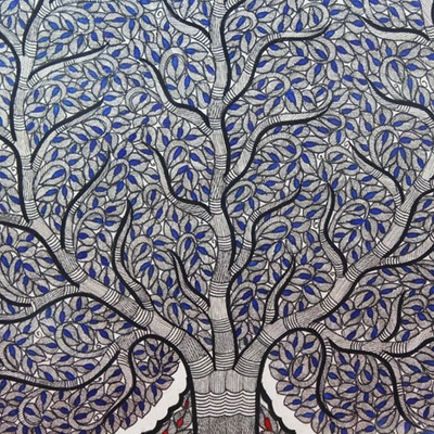 GiTAGGED® Madhubani Painting Leaf Tree of Life Art (2×2.8ft)