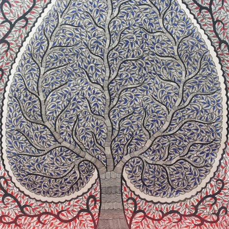 GiTAGGED® Madhubani Painting Leaf Tree of Life Art (2×2.8ft)-1