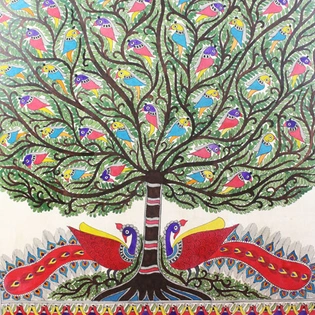 GiTAGGED® Madhubani Painting Peacock Tree of Life Art (2×2.8ft)