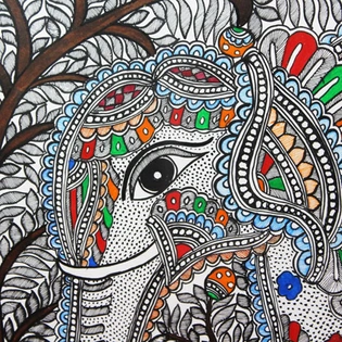 GiTAGGED® Madhubani Painting Elephant Art (2.8×2 ft)