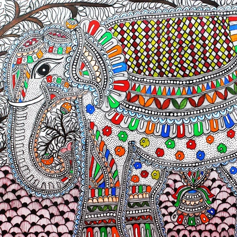 GiTAGGED® Madhubani Painting Elephant Art (2.8×2 ft)-3