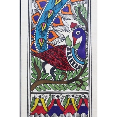 GiTAGGED® Madhubani Painting Mor with Tattoo (14 * 7 inches)