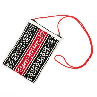 GiTAGGED® Black-Red Floral Design Hand Embroidered Wool-Cotton Sling Pouch
