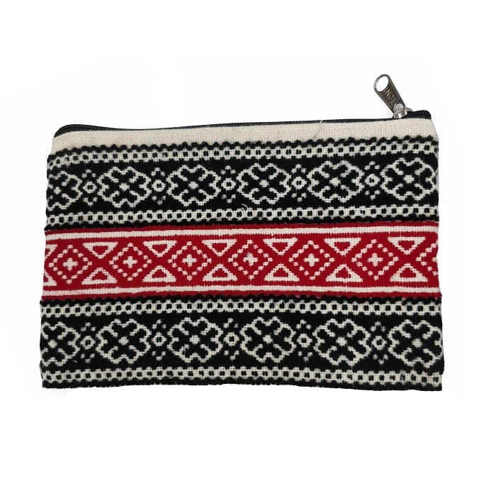GiTAGGED® Floral Pattern Black-Red Hand Embroidered Wool-Cotton Pouch-GITAG-1675