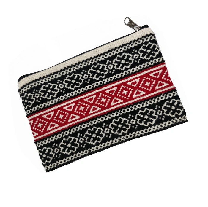 GiTAGGED® Floral Pattern Black-Red Hand Embroidered Wool-Cotton Pouch-3