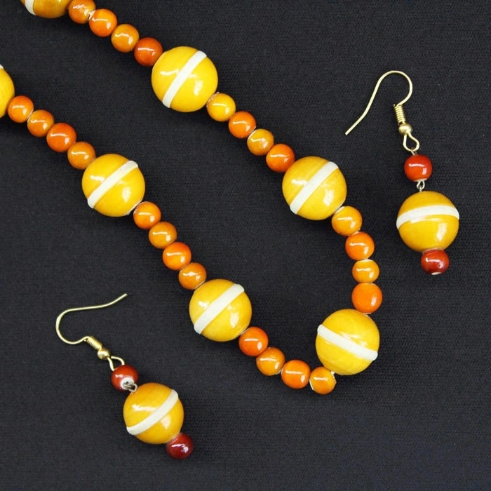 GiTAGGED Etikoppaka Yellow Round Bead Wooden Necklace-2