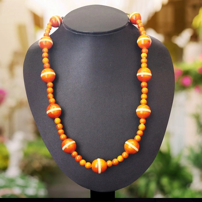 Orange Statement designer gemstone beaded necklace Set at ₹3550 | Azilaa