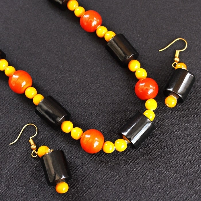 GiTAGGED Etikoppaka Black and Orange Bead Necklace-2