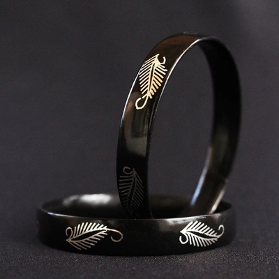 GiTAGGED® Bidriware Silver Inlay Spring Leaf Bangles – Pair