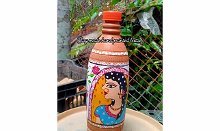 Terracotta Water Bottle with Hand Painting