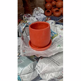 claycloud handmade 5-inch terracotta clay planter set with water-catching plate