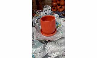 Handmade 5-Inch Terracotta Clay Planter Set with Water-Catching Plate