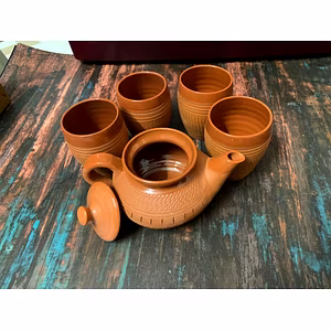 Handcrafted Terracotta Kettle & Kulhad Set - Traditional Indian Pottery