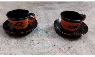 EARTHEN TERRACOTTA GLAZED CLAY TEA CUP SET