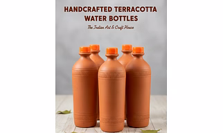 Handmade Terracotta Clay Water Bottle with Cap - Eco-Friendly Artisan Crafted