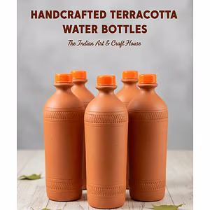 Handmade Terracotta Clay Water Bottle with Cap - Eco-Friendly Artisan Crafted