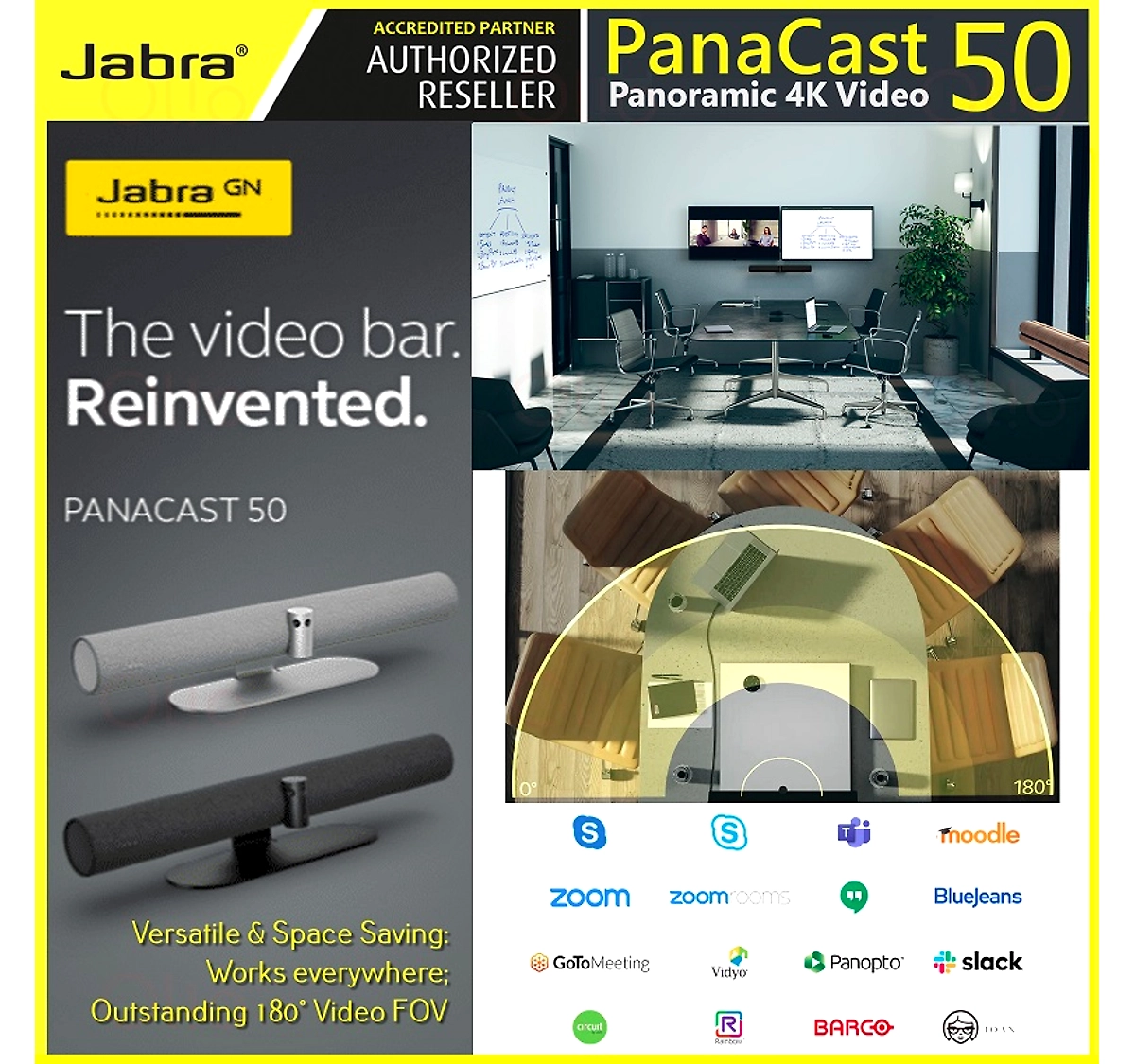 JABRA PanaCast Intelligent 4K Ultra HD Video Camera AI Powered 180