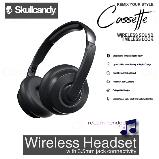 SKULLCANDY CASSETTE Wireless On Ear Headphones Microphone Durable