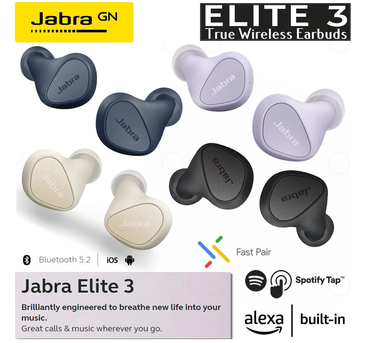 Jabra Elite 3 True Wireless Earbuds, Noise Cancelling, Dark Grey 