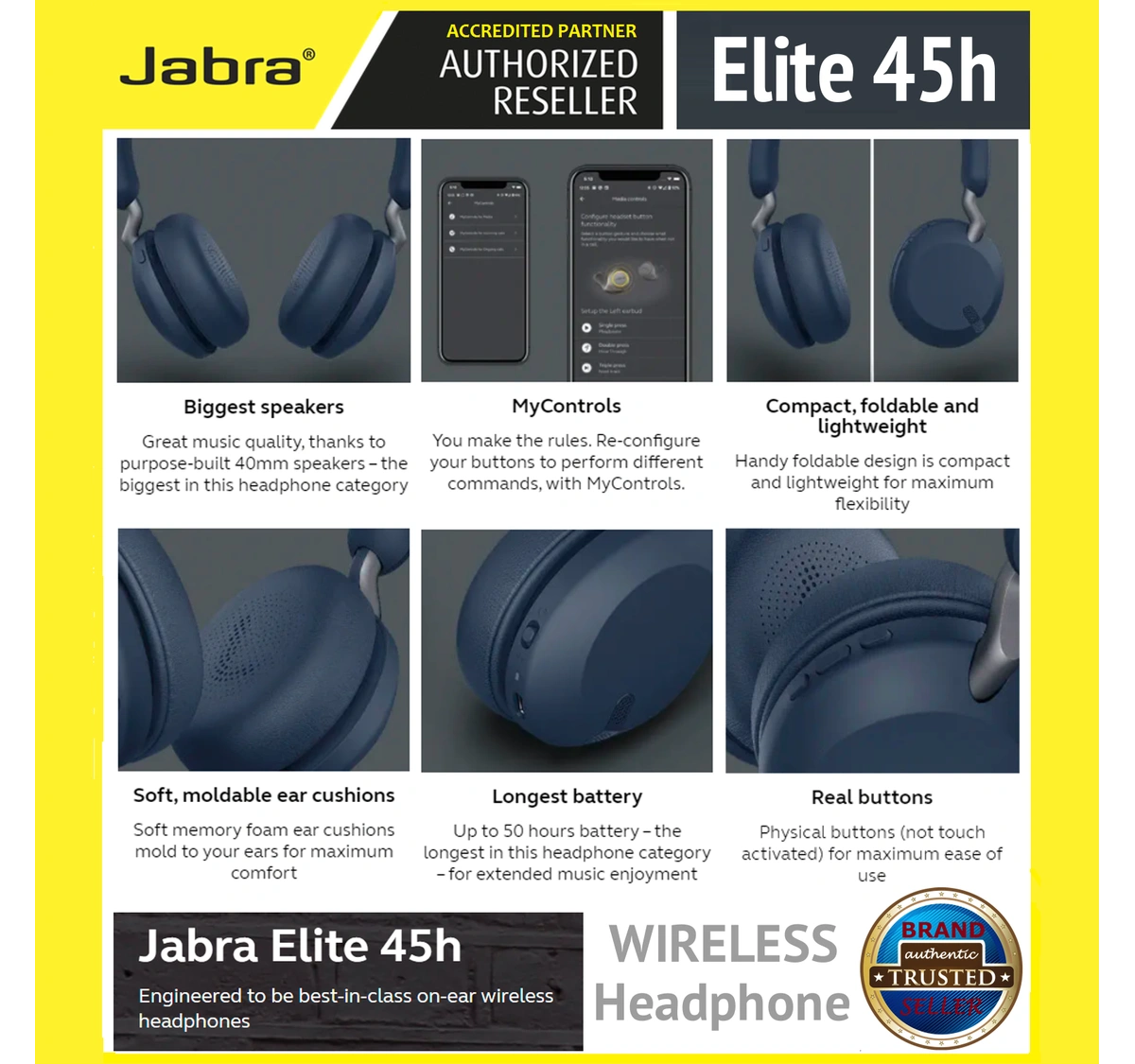 Jabra Elite 45h, Titanium Black – On-Ear Wireless Headphones with Up to 50  Hours of Battery Life, Superior Sound with Advanced 40mm Speakers –