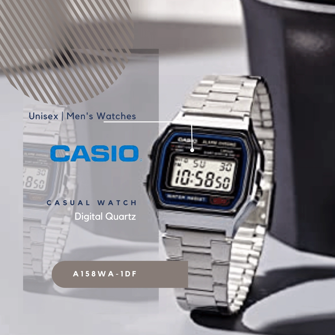 Casio Vintage Series Digital Grey Dial Unisex WatchA158WA1Q