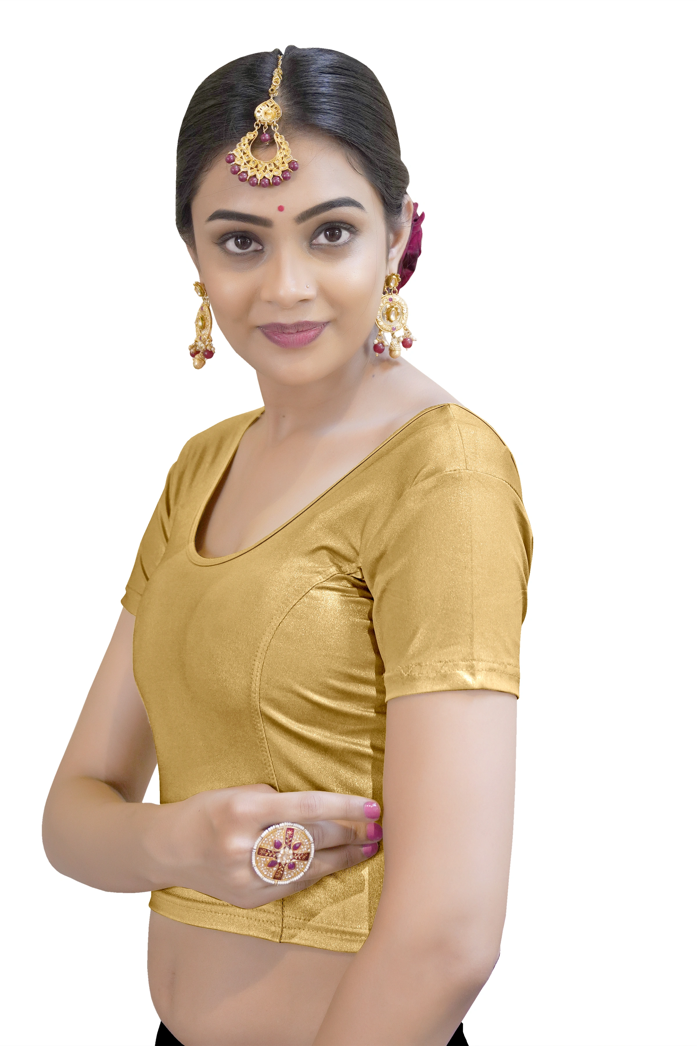 &quot;Crazy Bachat Indian Ethnic Stretchable Cotton Lycra Blouse Tops | Readymade Saree Blouse Crop Tops with Short Sleeve Patterns&quot;-1