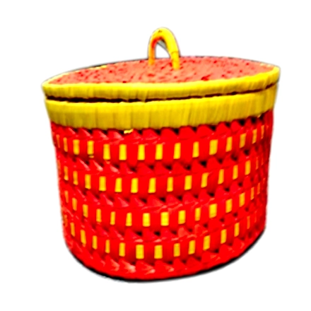 Palm Leaf Round Box Orange &amp; Yellow Color-226