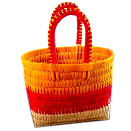 Palm Leaf Oval Basket Cream, Red &amp; Yellow Color-209