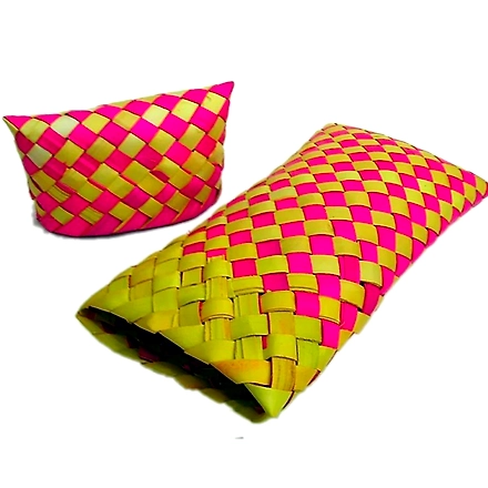 Palm Leaf Pouch Pink &amp; Yellow Color-145