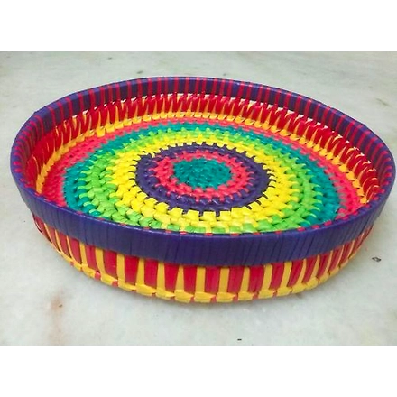Palm Leaf Round Tray Multi Color Color-172